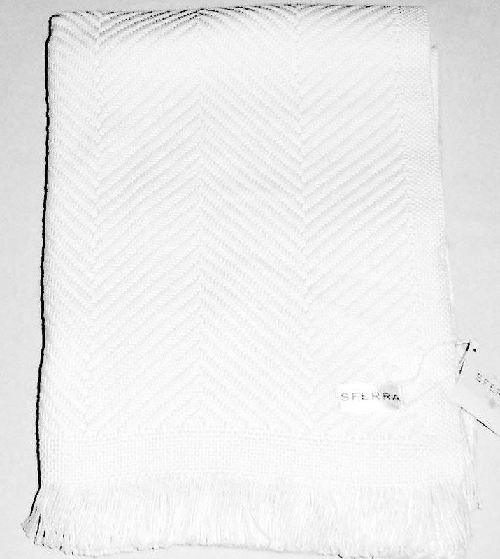 Sferra Costa Solid White Cotton Throw Blanket Herringbone Weave/Fringe 50x70 New gallery