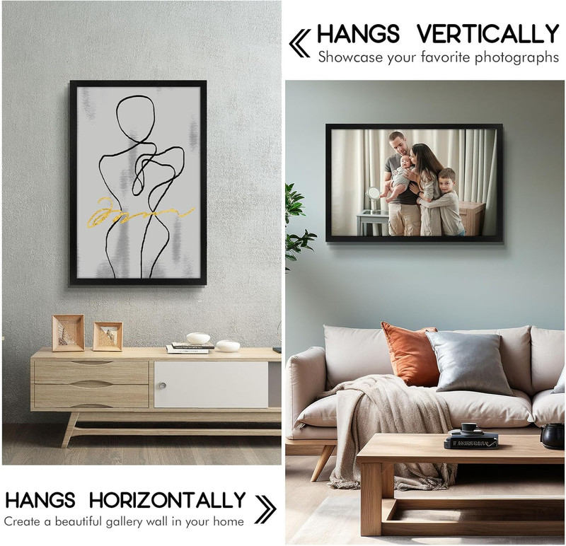 Black Solid Wood 20x30 Frame with Real Glass - Vertical or Horizontal Display gallery
