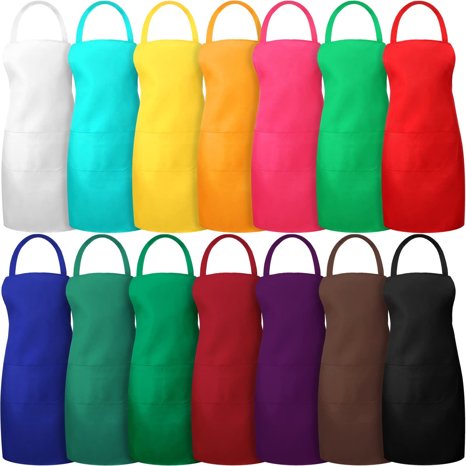 14 Pcs Plain Bib Aprons Bulk with 2 Pockets Adult Mixed Color Commercial Cooking gallery