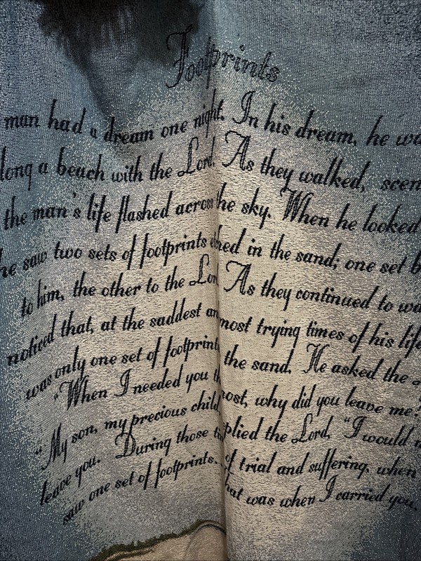 Footprints Tapestry Throw Woven from Cotton Made in The USA 51 IN x 68 IN VTG gallery