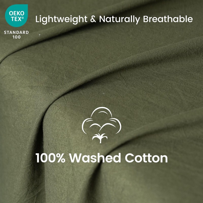 100% Cotton Washed Sheet Set Linen Feel Soft Deep Pocket 17in 4 PCS Green Queen gallery