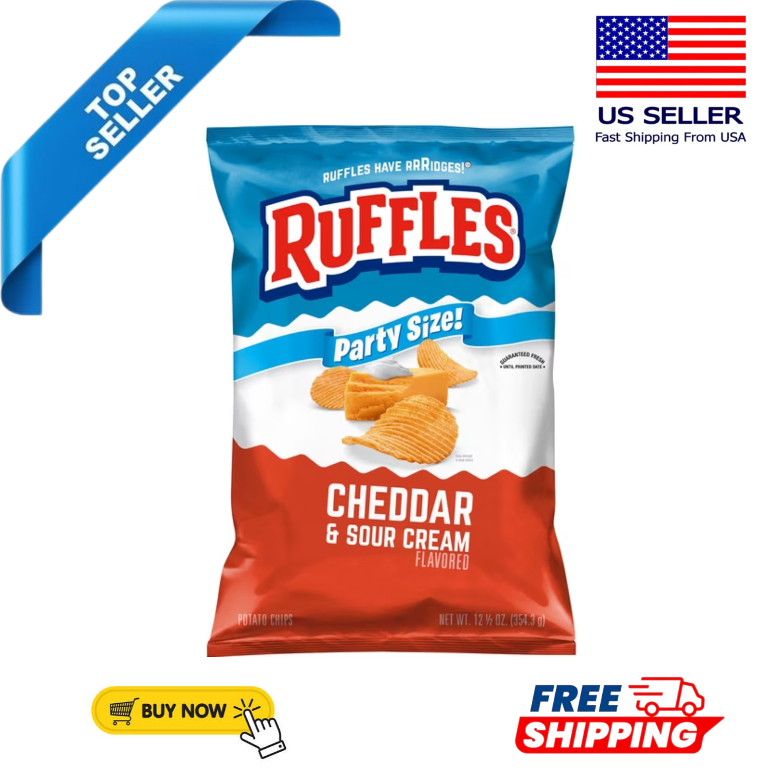 Ruffles Cheddar & Sour Cream Potato Snack Chips, Party Size, 12.5 oz Bag gallery