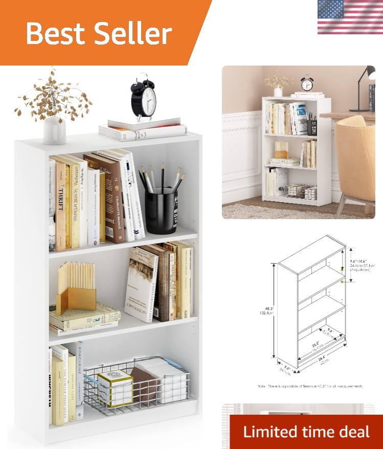Functional 3-Tier Bookshelf - Adjustable Storage for Living Room & Office gallery