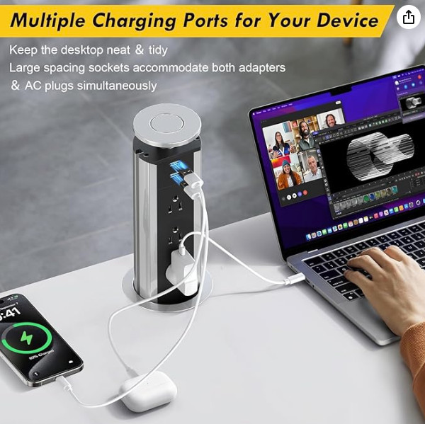 Pop Up Electrical Outlet, Recessed Power Strip, 3 AC Outlet 2 USB A & 1 USB C gallery