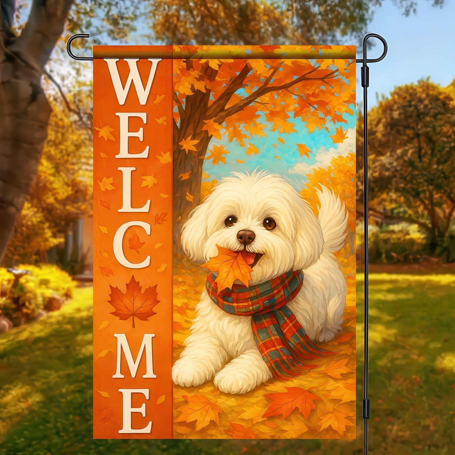 Thanksgiving Fall Garden Flag 12X18 Inch Welcome Bichon Frise Dog Outdoor Flag D gallery