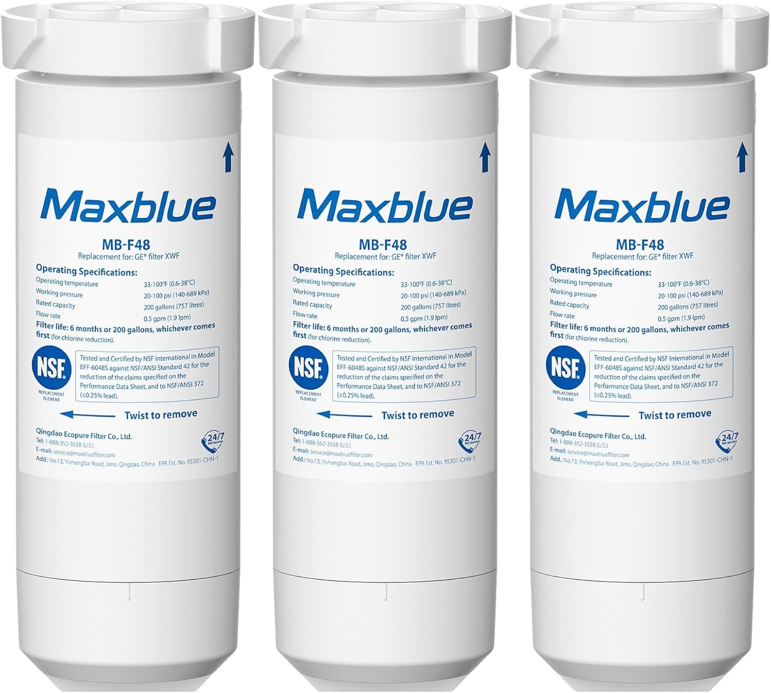 Maxblue XWF Refrigerator Water Filter Replacement for GE® XWF,3 PACK (Not XWFE®) gallery