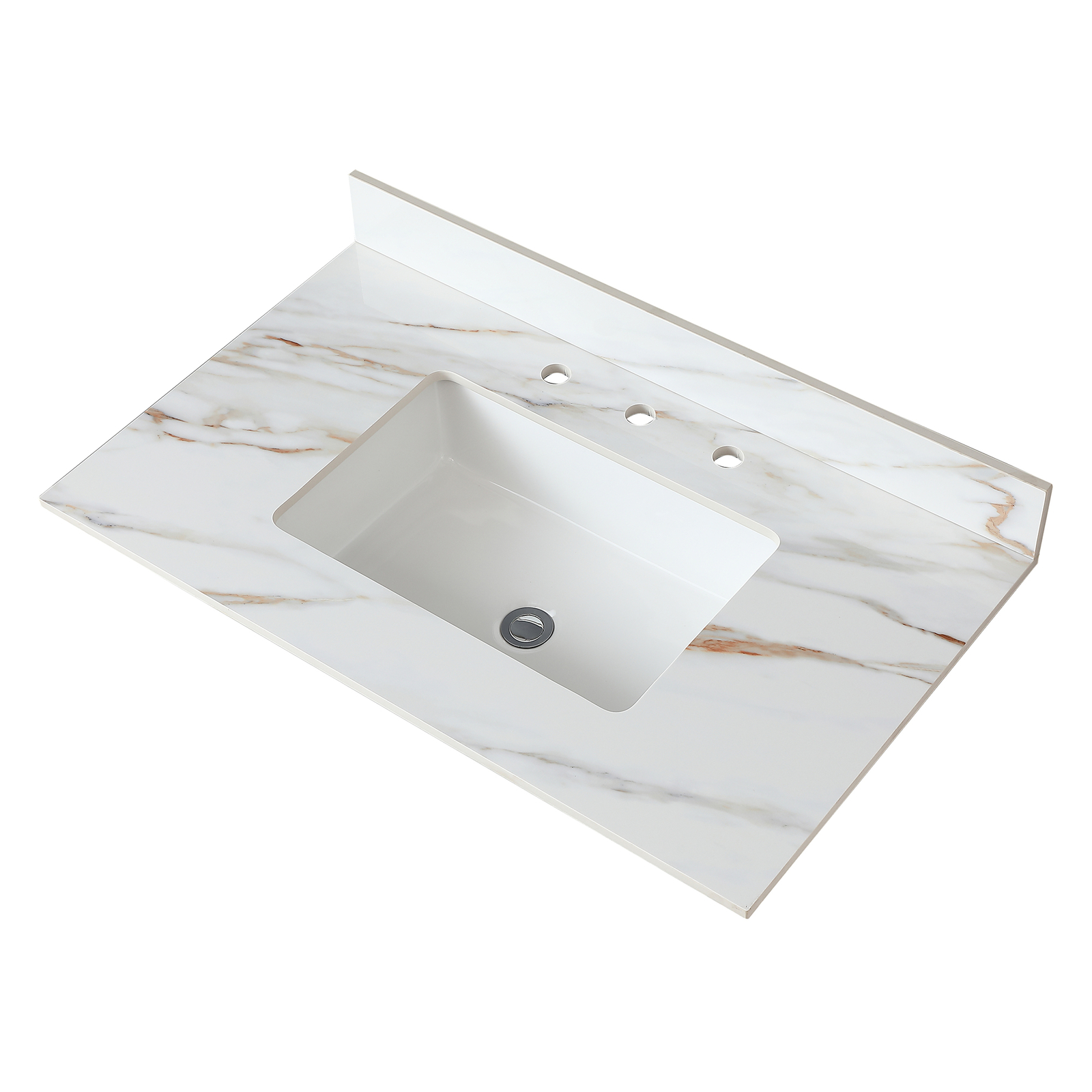 37In Marble Vanity Top Sintered Stone Undermount Sink + Backsplash+3 Faucet Hole gallery
