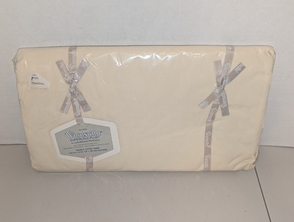NOS Wamsutta Supercale Plus Double Fitted Sheet Beige 200 Thread Count