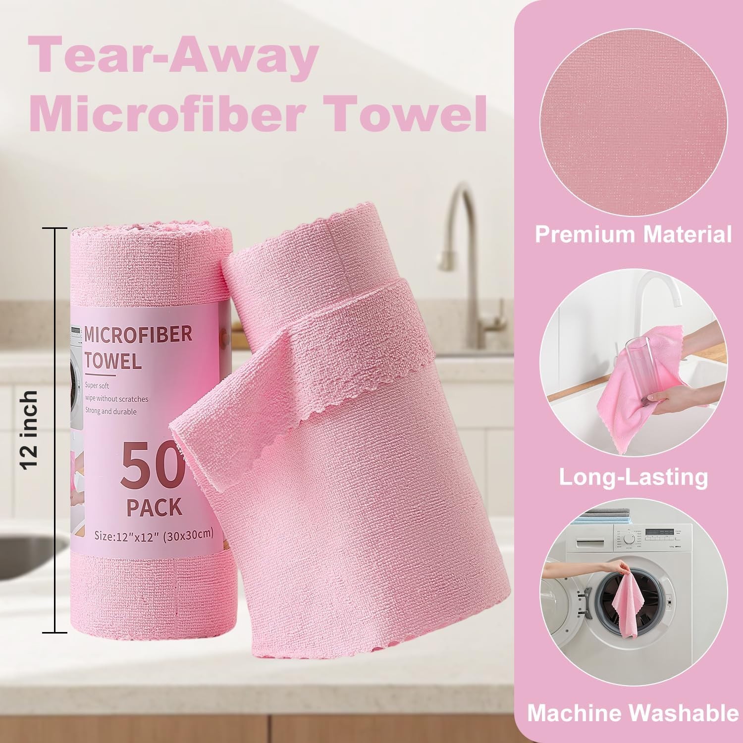 2 Roll Reusable Paper Towels, 100 Sheets Tear Away Microfiber Cloths, Lint Free gallery