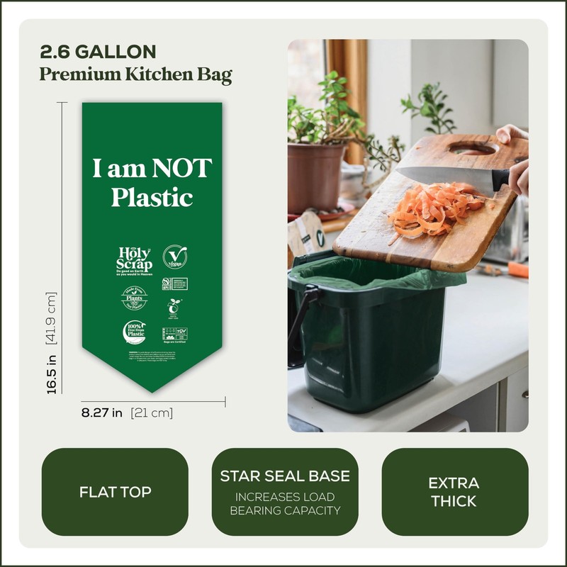 HOLY SCRAP! 2.6 Gal 100 Pack Compostable Trash Bags - 100% Plastic-Free gallery