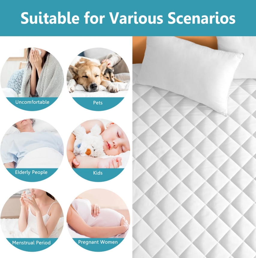 King Quilted Waterproof Mattress Pad Deep Pocket 8 to 21 Inches Soft White gallery