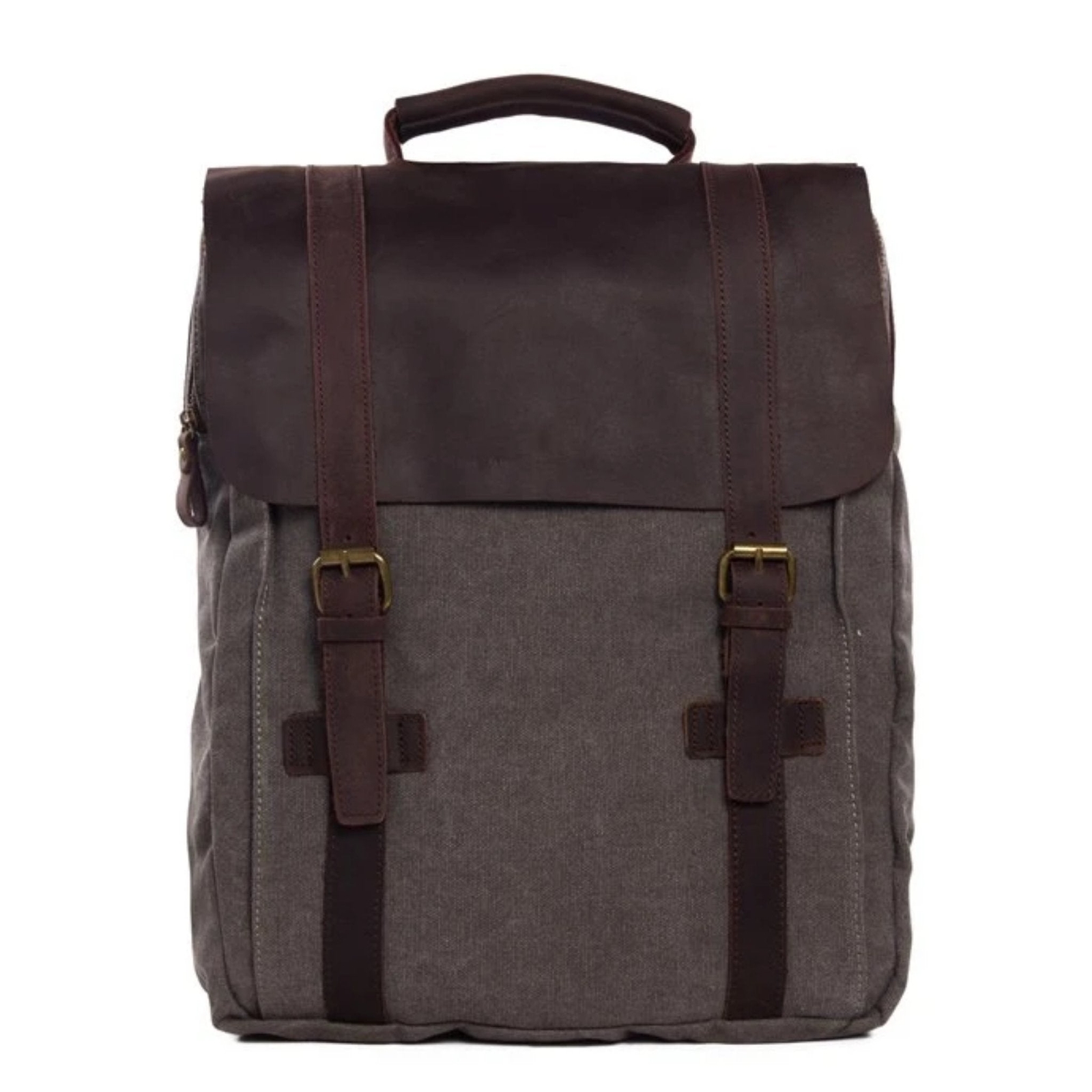 Waxed Canvas and Leather Double strap Backpack - Dark Grey
