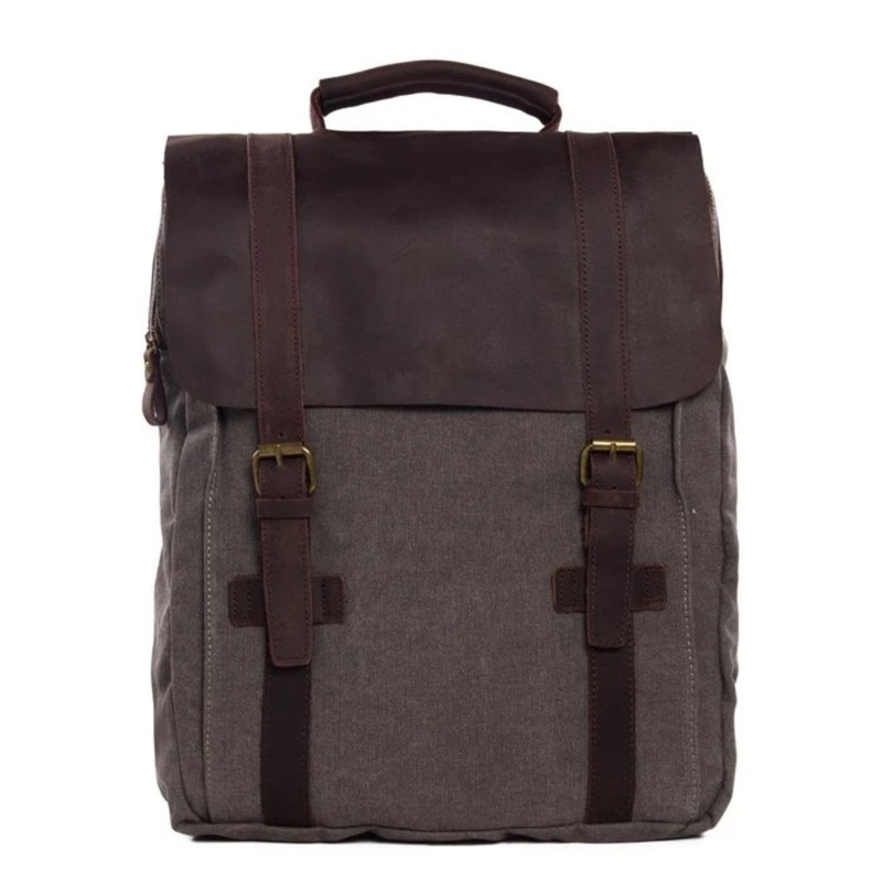 Waxed Canvas and Leather Double strap Backpack – Dark Grey