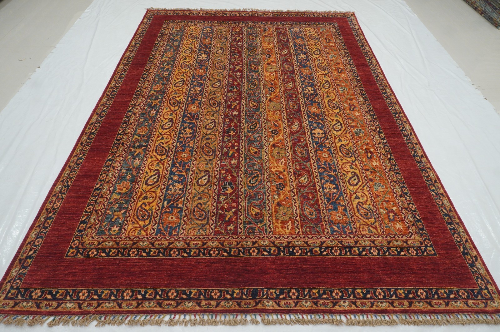 7x10 ft Red Shaal Afghan Hand Knotted Wool Area Rug 6'7"x9'9" gallery