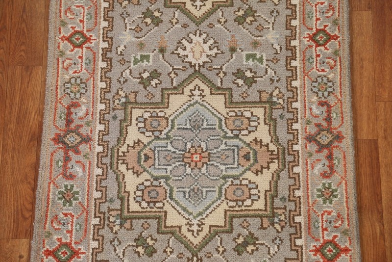 Gray Wool Hand-made Oriental 8 ft Runner Geometric Traditional Hallway Rug 3x8 gallery