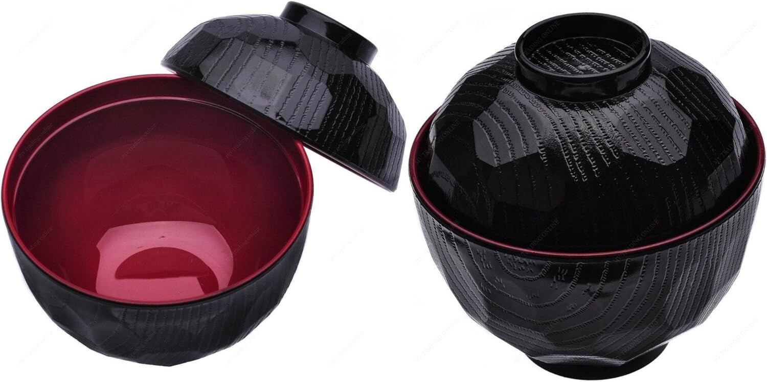 2 Pack Plastic Lacquered Miso Soup Rice Bowl with Lid Made in Japan 1904x2 gallery