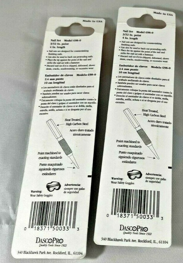 Dasco Pro 3/32 Inch Countersinking Nail Setter Lot of 2 698-0 Made in U.S.A. gallery