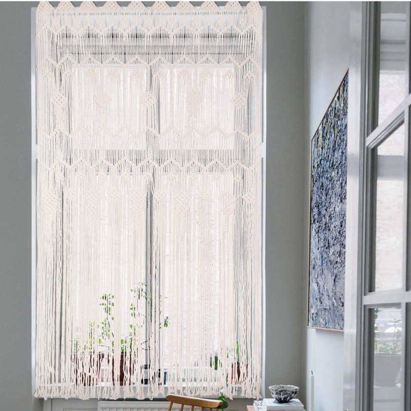 Boho Macrame Window Curtain 83 x 35 in Hand Woven Wall Hanging Wedding Backdrop gallery