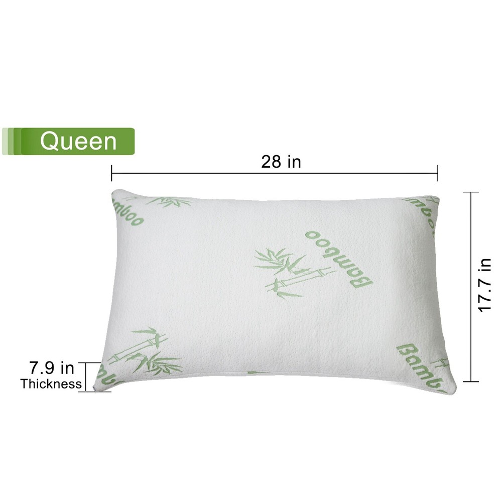 Bamboo Memory Foam Bed Pillow Queen King Size Hypoallergenic with Washable Cover