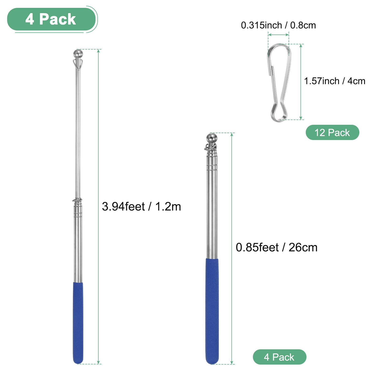 4-Pack 3.94Ft/1.2M Telescopic Flag Pole with Clips Blue gallery