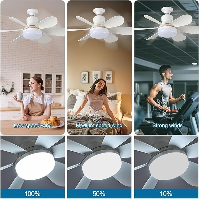 Socket Fan with LED Light and Remote Control 1000 lumens 16 inch six speed fan gallery