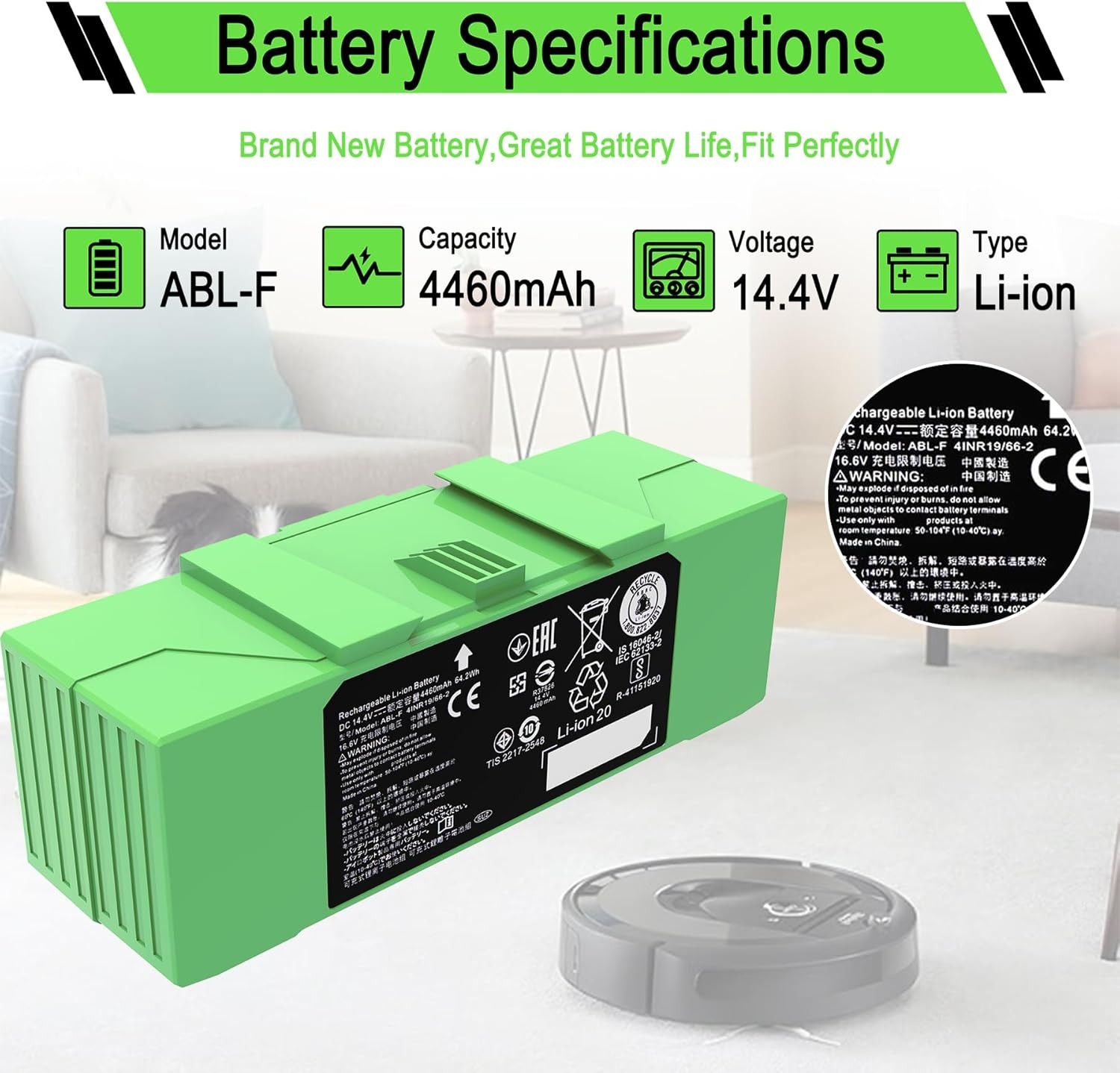 ABL F 64.2Wh Replacement Li ion Battery Compatible with iRobot Roomba j i gallery