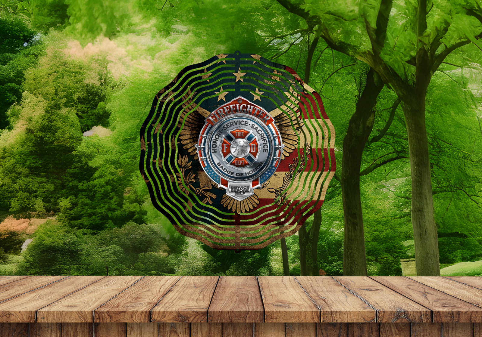 🚒🔥 Firefighter 10" Wind Spinner | Red Line Patriotic Tribute Décor gallery
