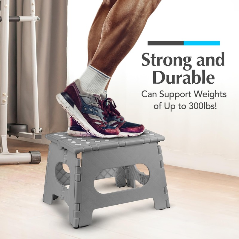 9" Folding Step Stool Lightweight Collapsible Stool One Flip Open Design Gray gallery