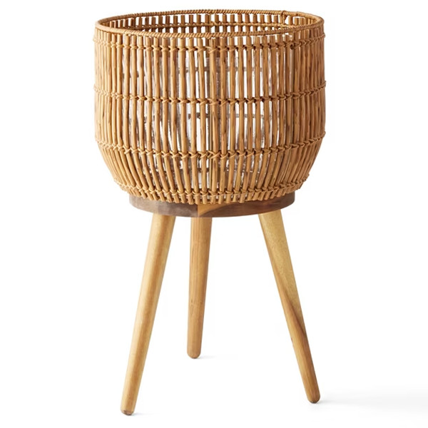 Better Homes & Gardens 13 Inch Round Brown Resin Rattan Planter Wood Legs Stand gallery