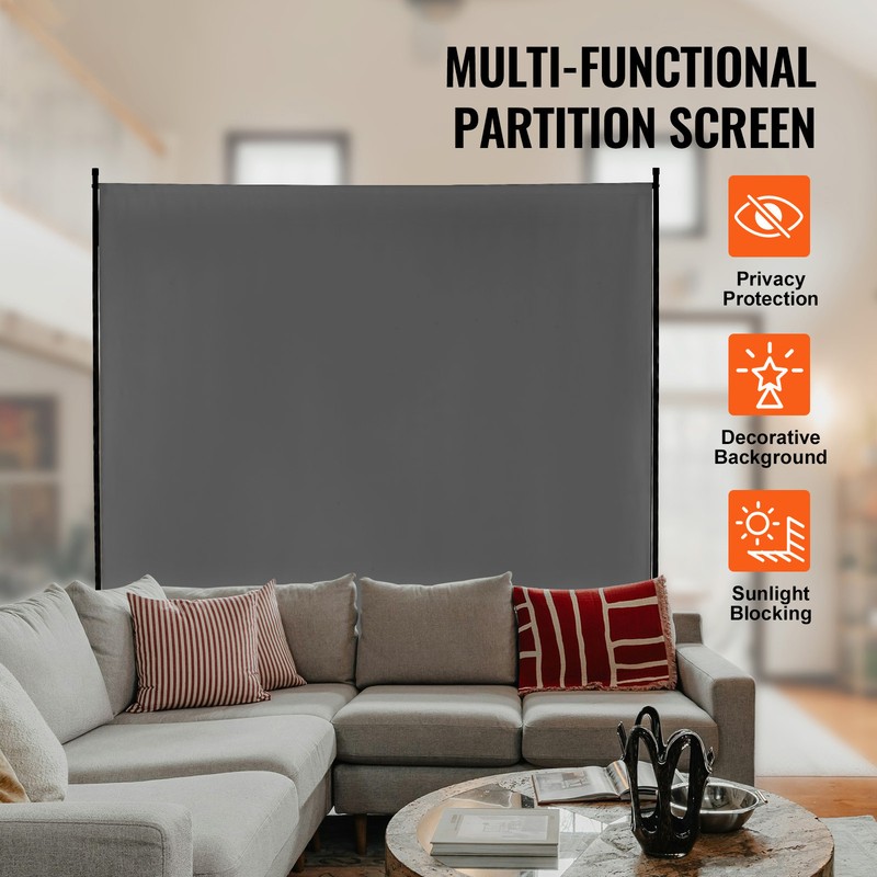 6FT Room Divider Single Panel Fabric Room Screen for Office Bedroom Grey gallery