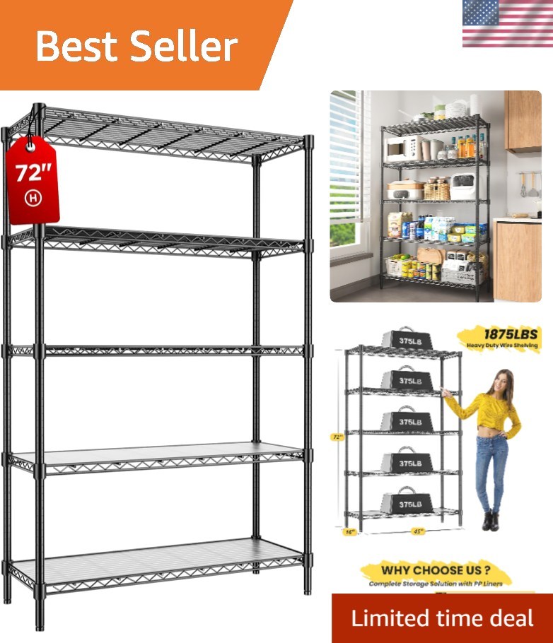 1875LBS Capacity Black Wire Storage Rack – 5 Adjustable Shelves for All Rooms gallery