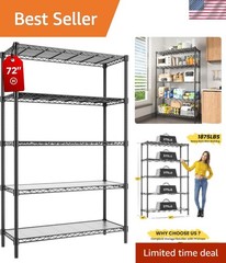 1875LBS Capacity Black Wire Storage Rack – 5 Adjustable Shelves for All Rooms