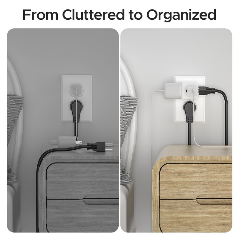 Non-Blocking 3-Outlet Wall Adapter, Compact Grounded Plug Extender, ETL Listed gallery