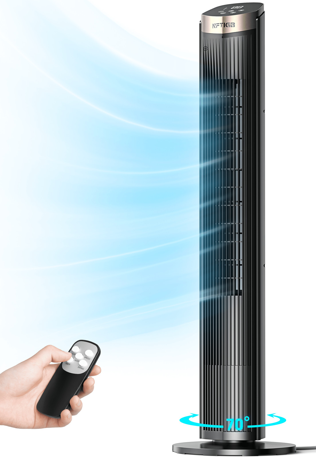 40" Bladeless Tower Fan 5-Speed 70° Oscillation 35dB Quiet Remote Black White gallery