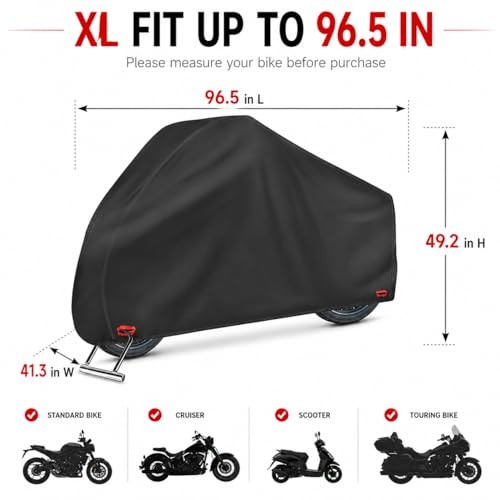 Waterproof Motorcycle Cover, 210D Oxford Heavy Duty Motorbike XL - 96.5inch gallery