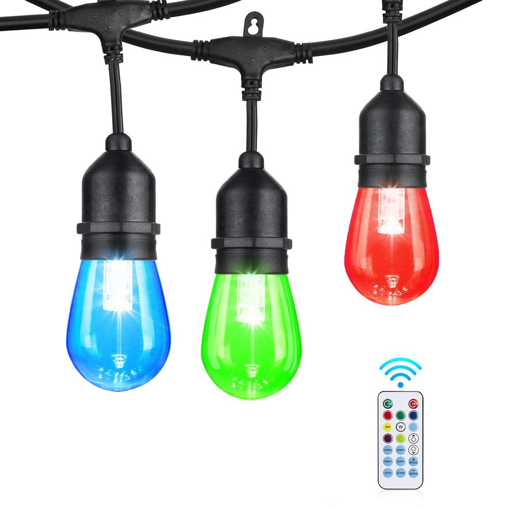 IPStank 24FT Solar Outdoor String Lights, 12 Shatterproof Edison LED Bulbs, D...