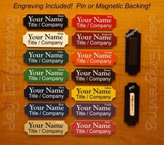 Custom Engraved 1×3 inch Name Tag with Magnetic or Pin Clasp USA Made Any Color!