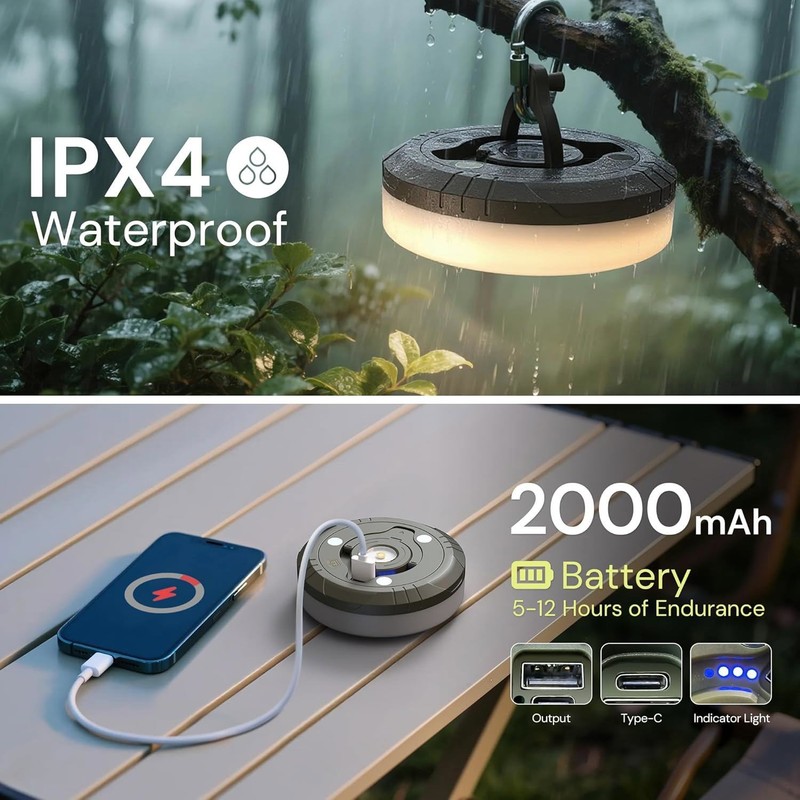 2Pcs 4-in-1 Camping String Lights 8 Mode 32.8FT Rechargeable Hanging Tent Lamps gallery