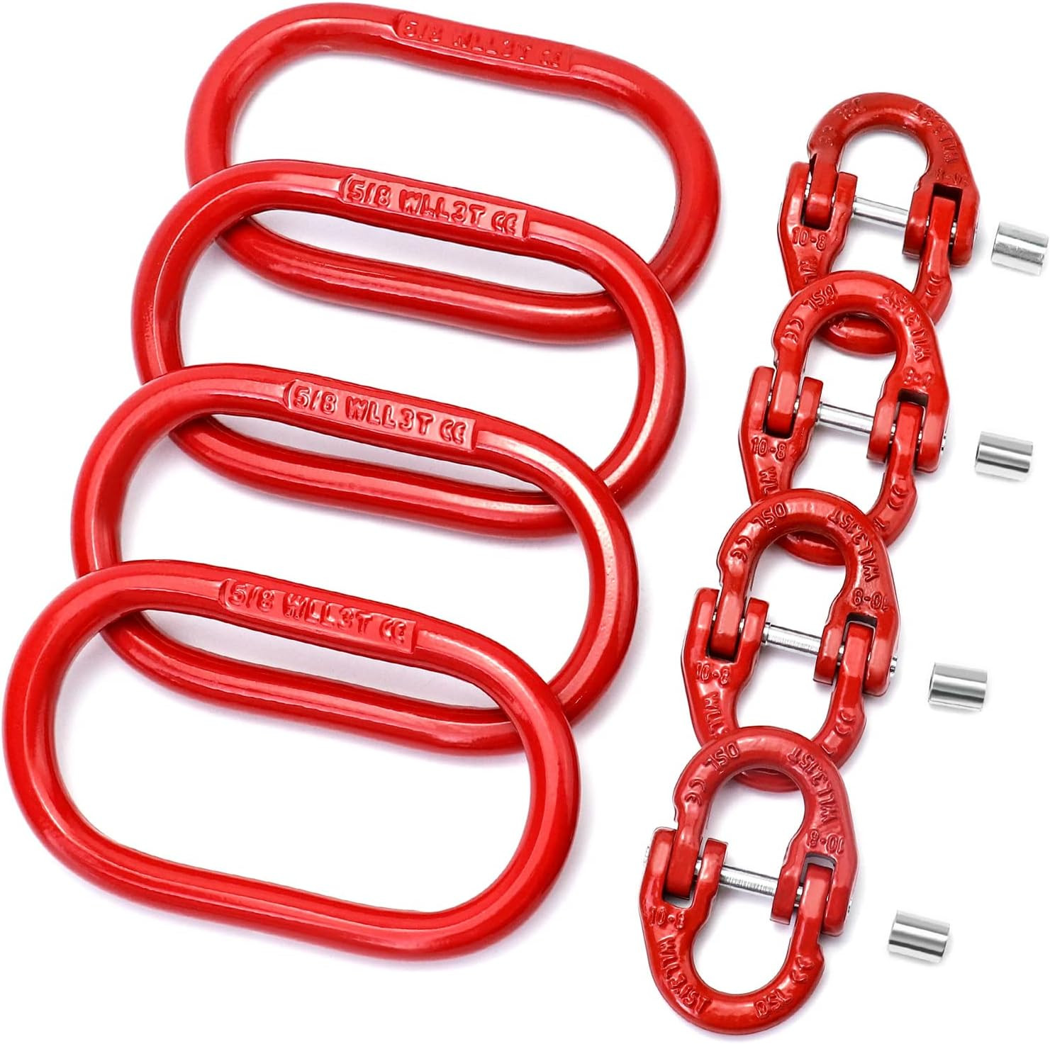 G80 Chain Connector Set 4x 3/8 Hammer Locks + 4x 5/8 Master Links Red 7100lb gallery