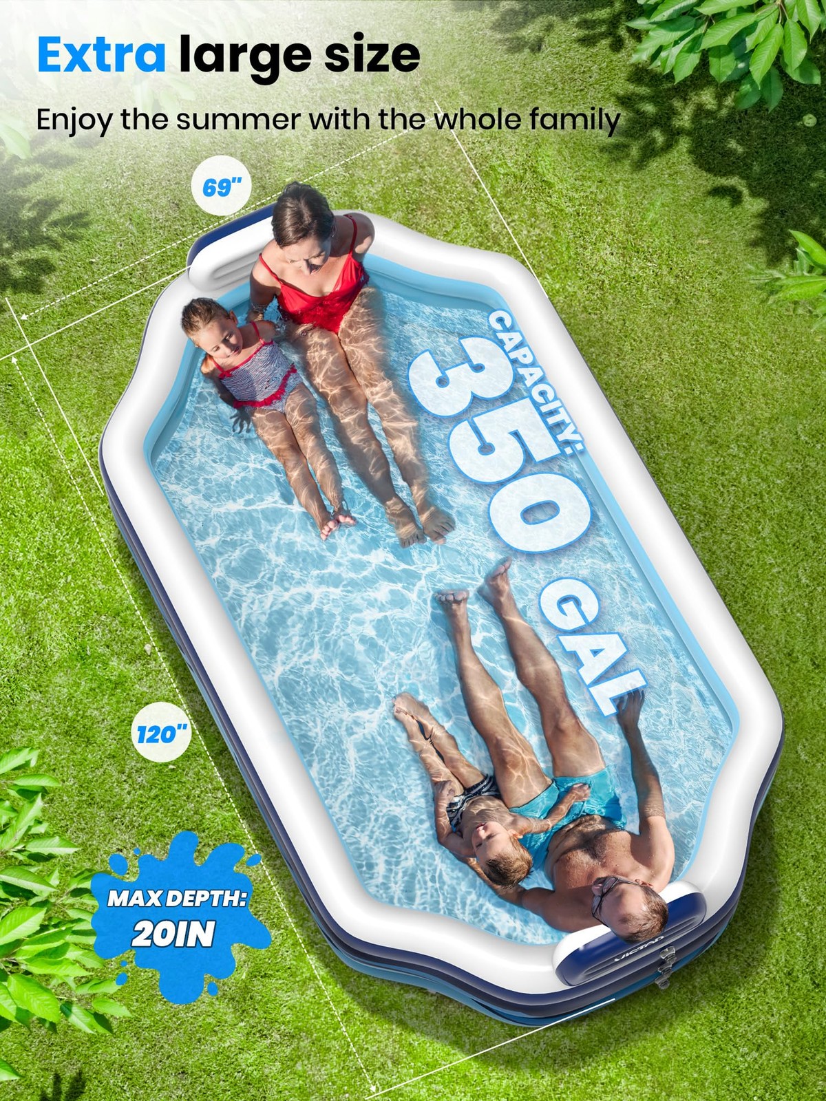 Inflatable Pool 120 Inch Family Thickened Backyard Water Park VISTOP Kids Adults gallery