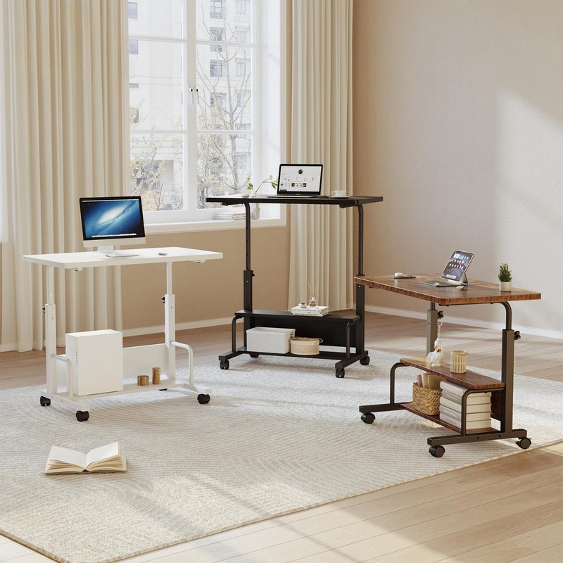 31.5'' Adjustable Height Rolling Computer Desk with Storage Shelves gallery