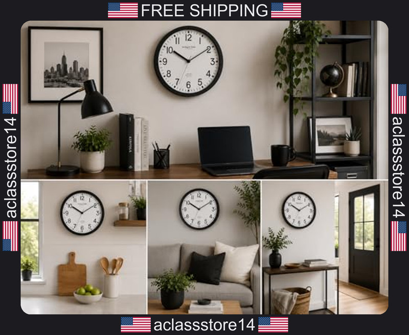 KQEC wall clock black round battery operated 8.78 inch diameter modern quartz gallery