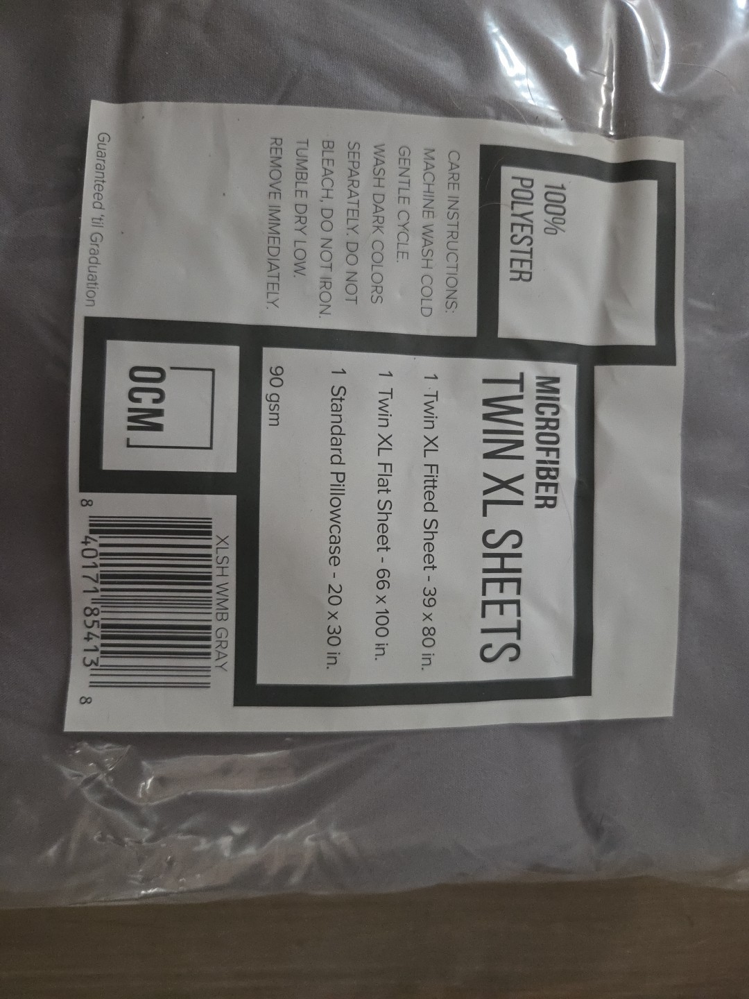 Twin XL Microfiber 3 Piece Sheet Set Solid Gray OCM Dorm Pillowcase Flat Fitted gallery