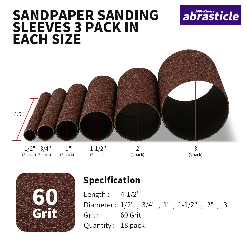 18 Pack Spindle Sander Sleeves, Sanding Sleeves for 4-1/2 inch(60 grit) gallery