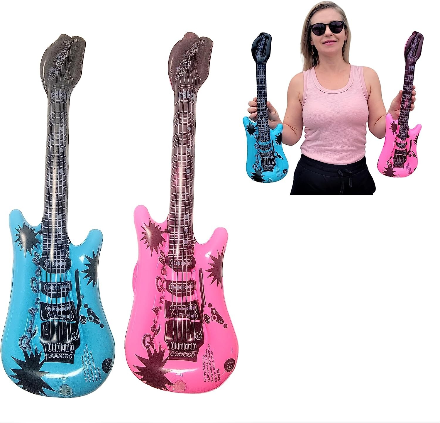 Zugar Land Rock Inflatable Mini Guitars (21 Inches) Vinyl. Pink & Blue (2 Pack) gallery