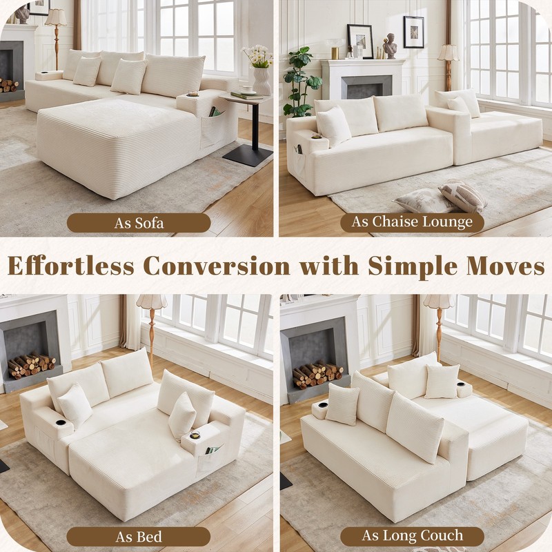 LOCAME 106" L-Shaped Modern Sofa Modular Sectional Cloud Couch with Ottoman gallery