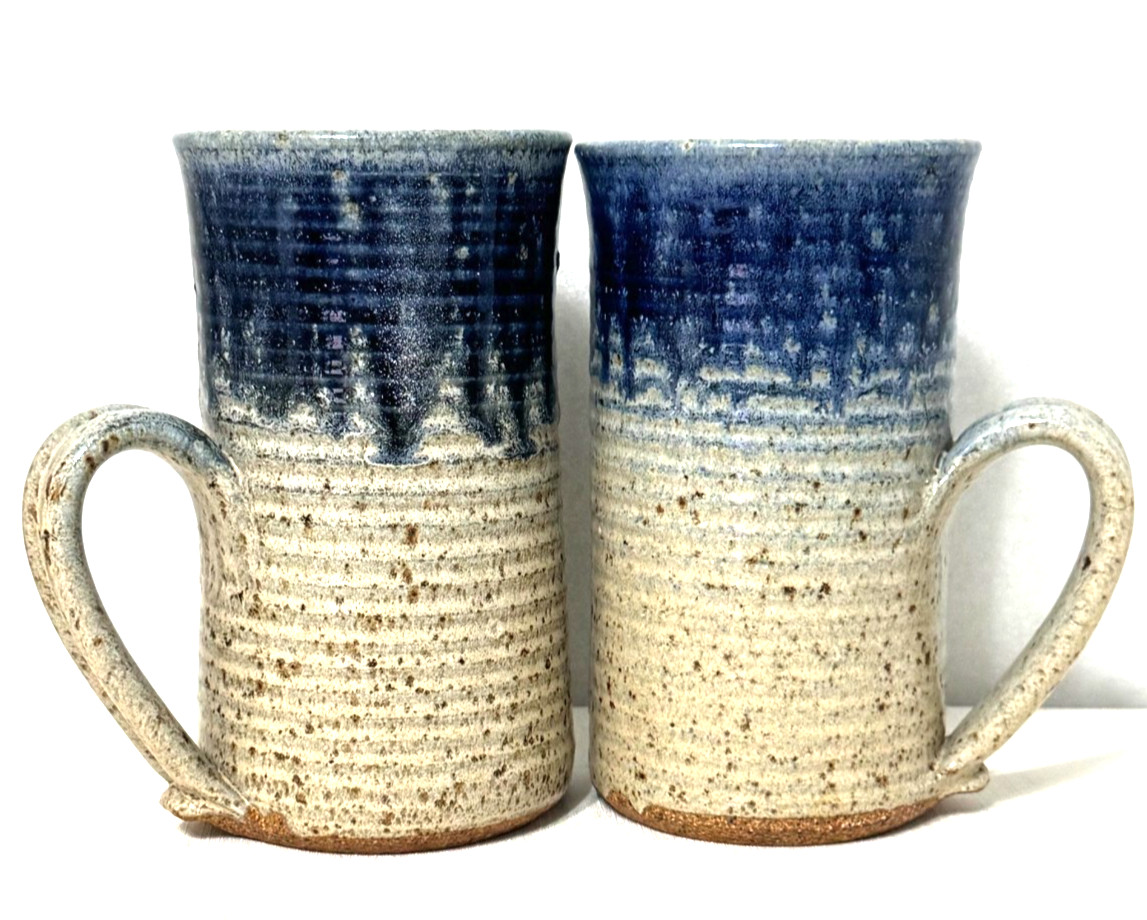 Large Studio Pottery Mug Set Blue Speckled Stoneware gallery