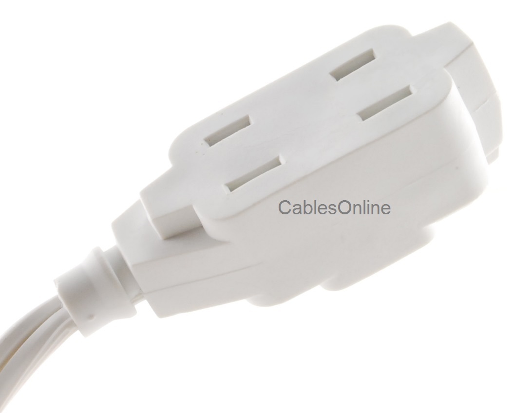 15ft 3-Outlet 2-Prong White Power Extension cable., 16AWG/ 13A/ 1625W, PC-E315 gallery