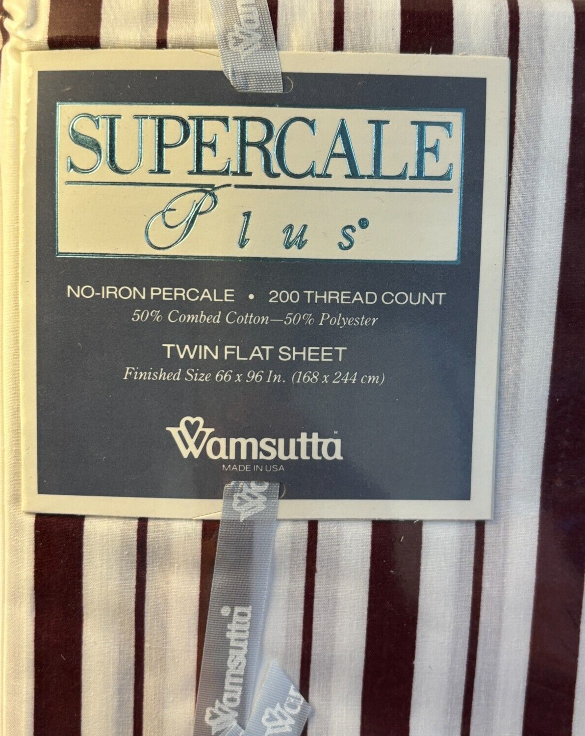 Wamsutta Vintage Supercale Plus Burgandy Stripe Twin Flat And Fitted Sheets New gallery