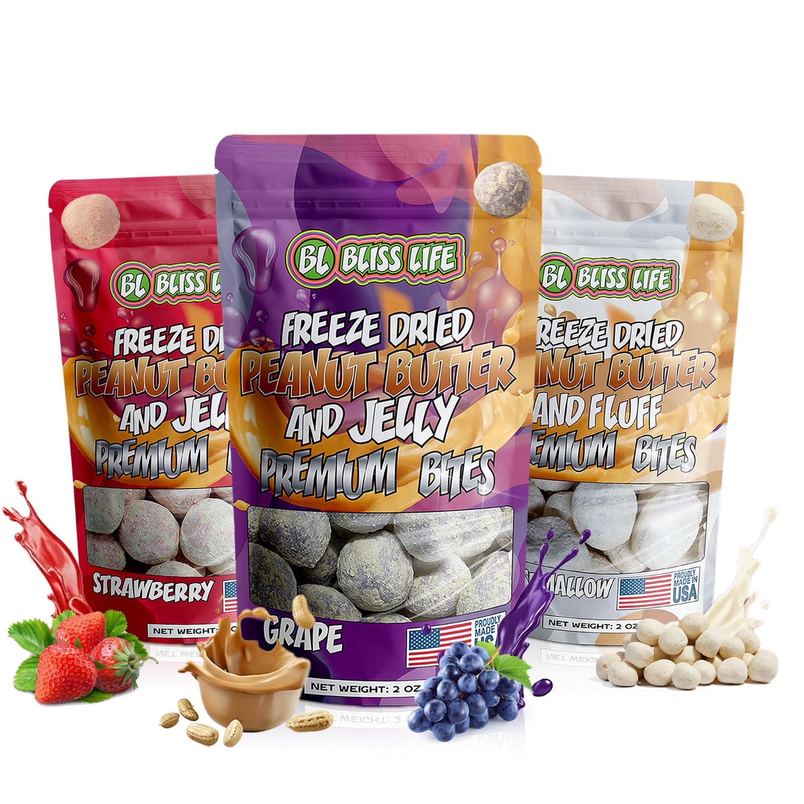 3 Count Bundle Of Premium PB&J Bites - Strawberry, Grape, and Marshmallow Pea... gallery